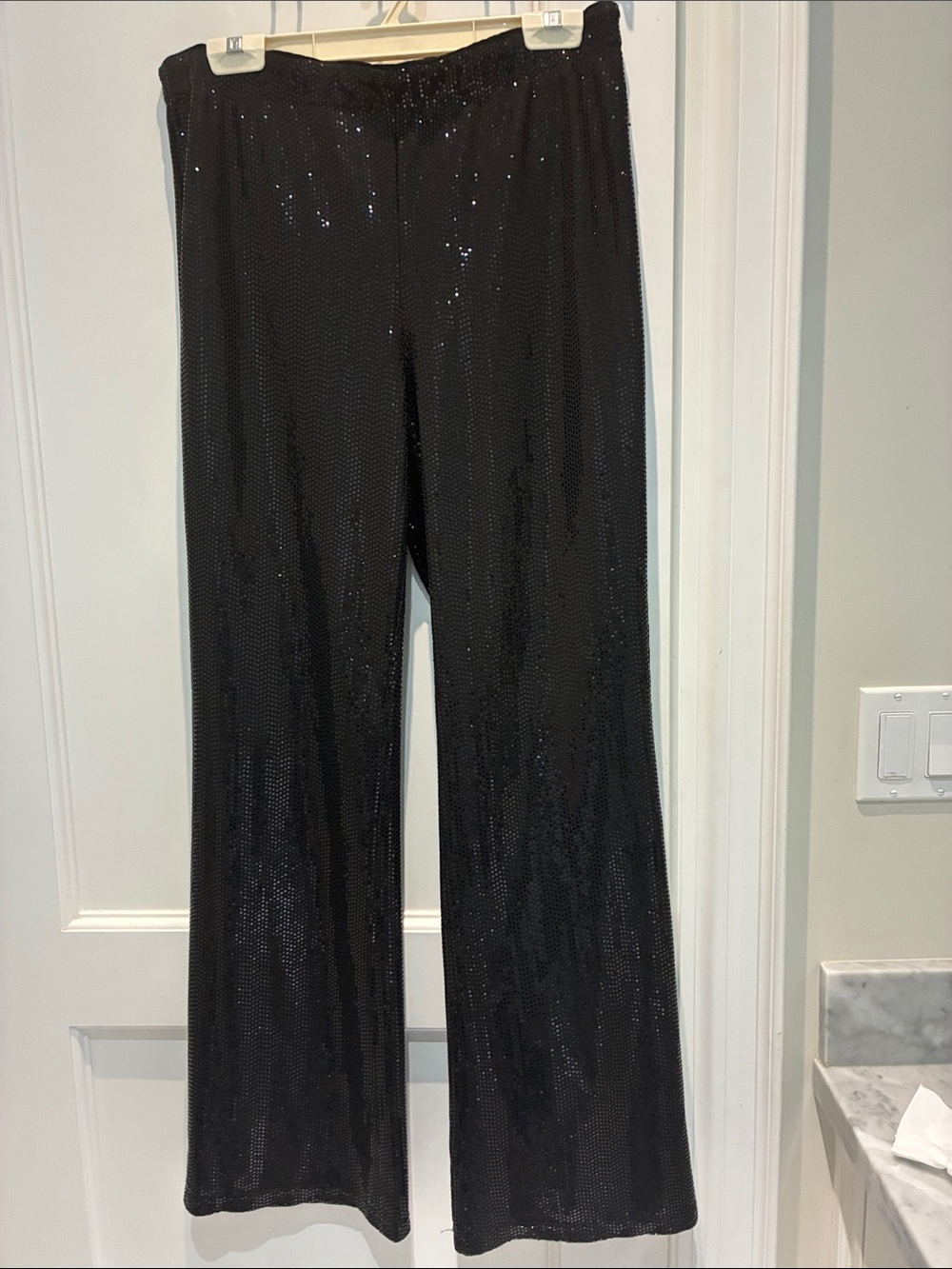 MELANIE LYNE Black Sequin Wide Leg Pants Size 10 ⭐️